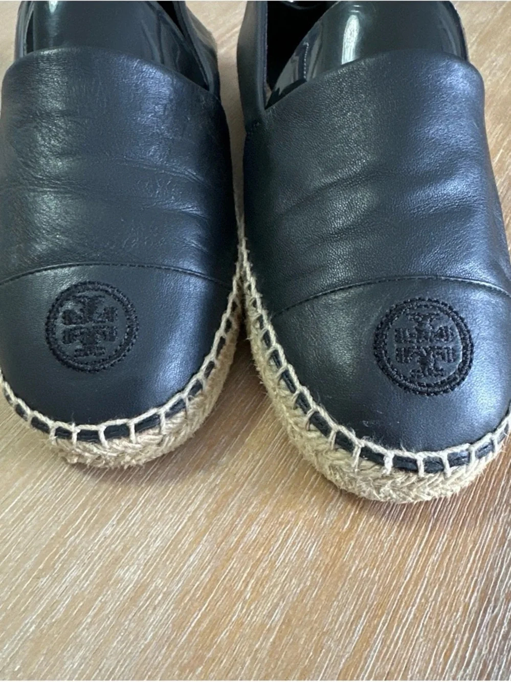 Tory Burch Black Leather Espadrille Slip-Ons